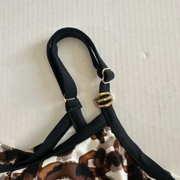 Maxine of Hollywood Ruffle Top One Piece Black & Brown Swimsuit size L/XL - Picture 7 of 10